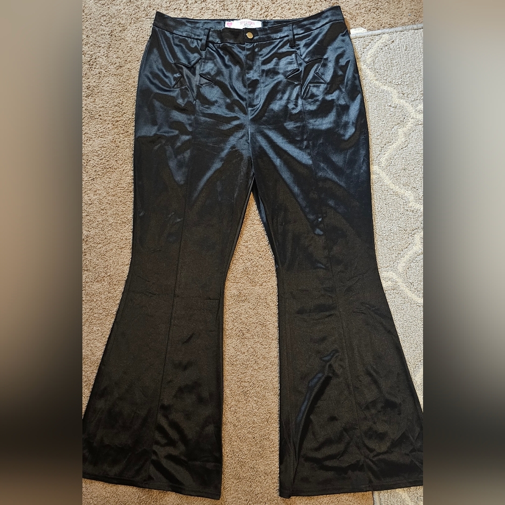 Shiny flare bottom pants plus size